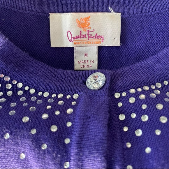 Quacker Factory Purple Rhinestone Cardigan M - Picture 4 of 5
